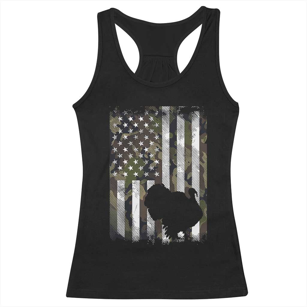 Turkey Hunting Camo US American Flag Thanksgiving Racerback Tank Top - Wonder Print Shop
