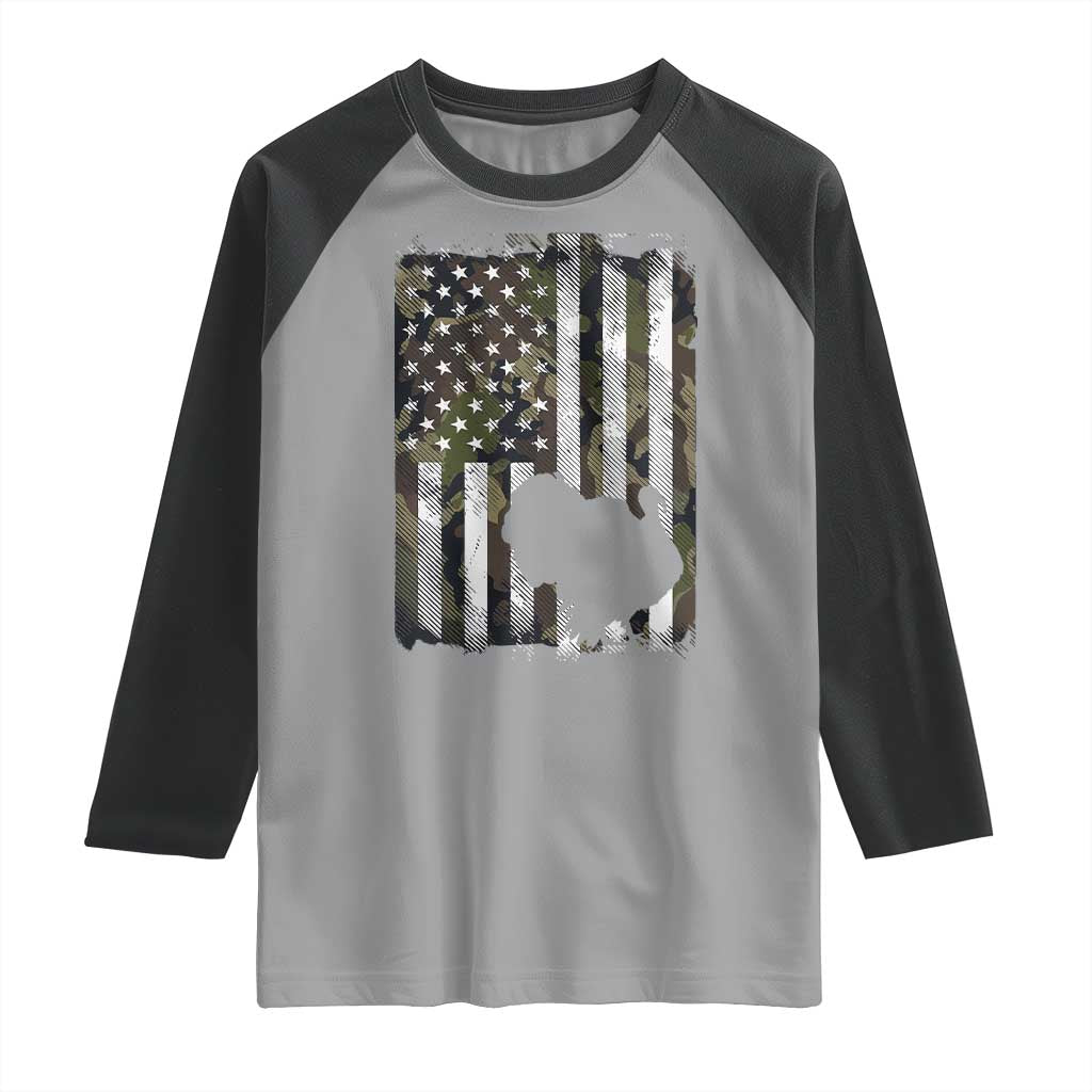 Turkey Hunting Camo US American Flag Thanksgiving Raglan Shirt - Wonder Print Shop