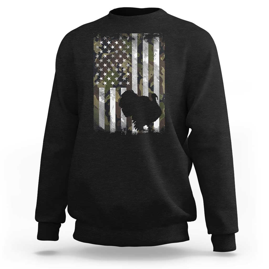 Turkey Hunting Camo US American Flag Thanksgiving Sweatshirt - Wonder Print Shop