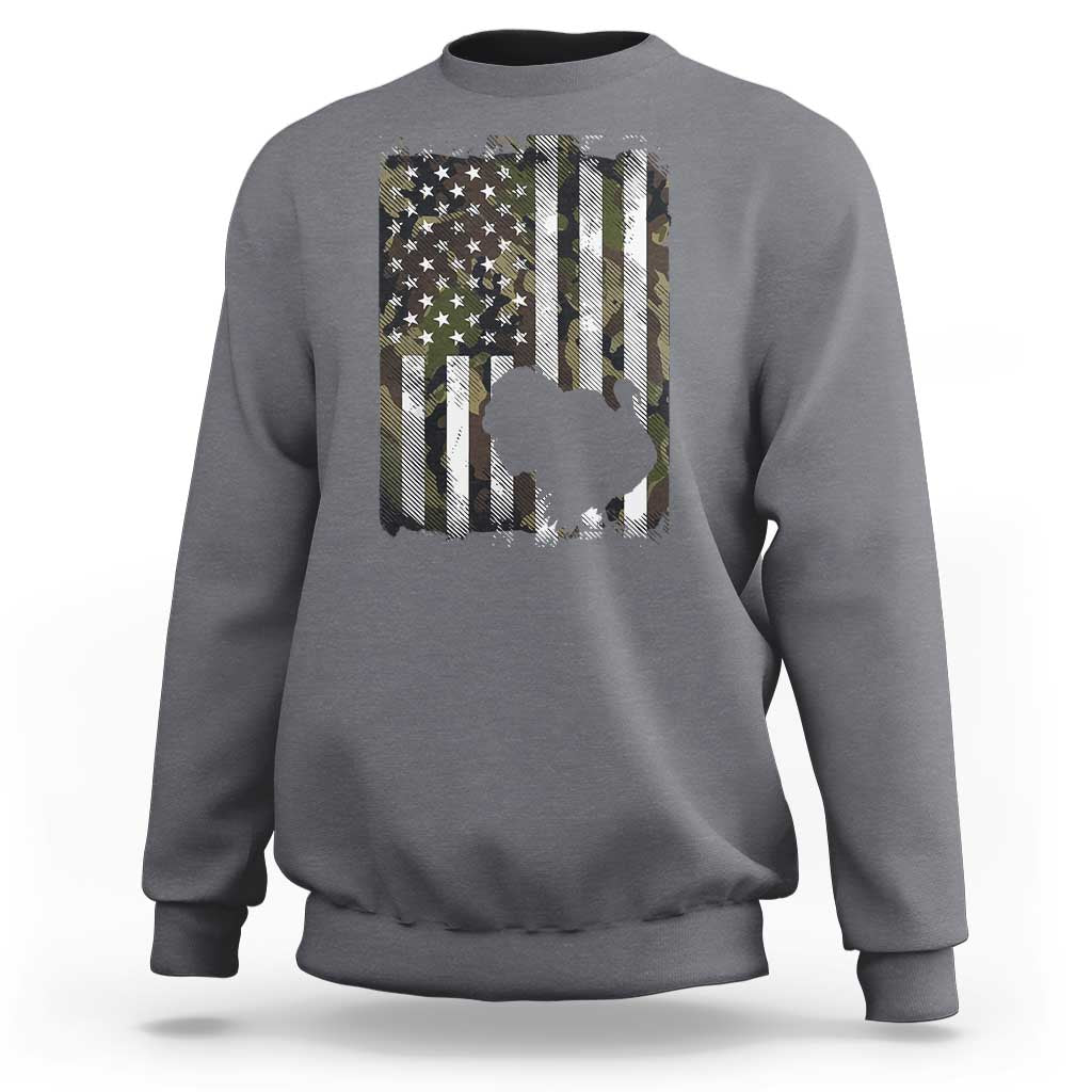 Turkey Hunting Camo US American Flag Thanksgiving Sweatshirt - Wonder Print Shop