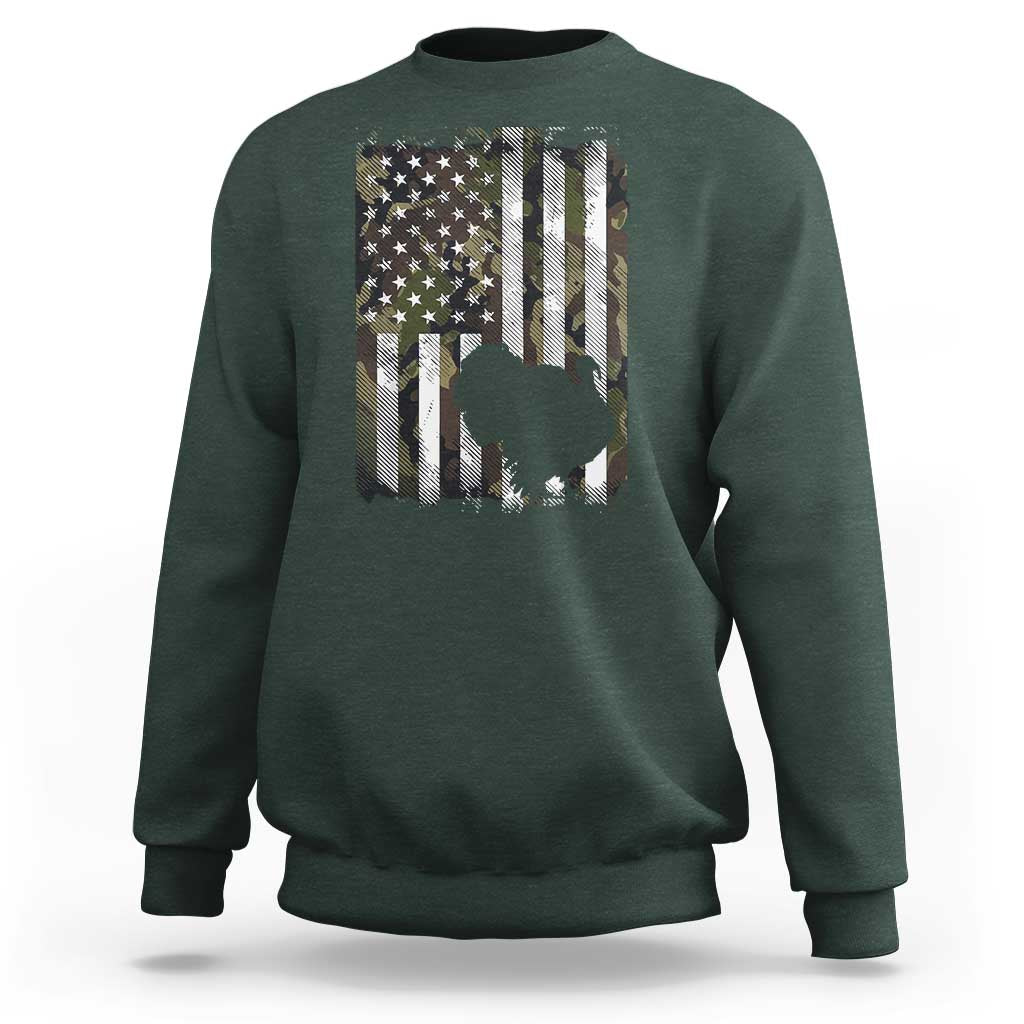 Turkey Hunting Camo US American Flag Thanksgiving Sweatshirt - Wonder Print Shop