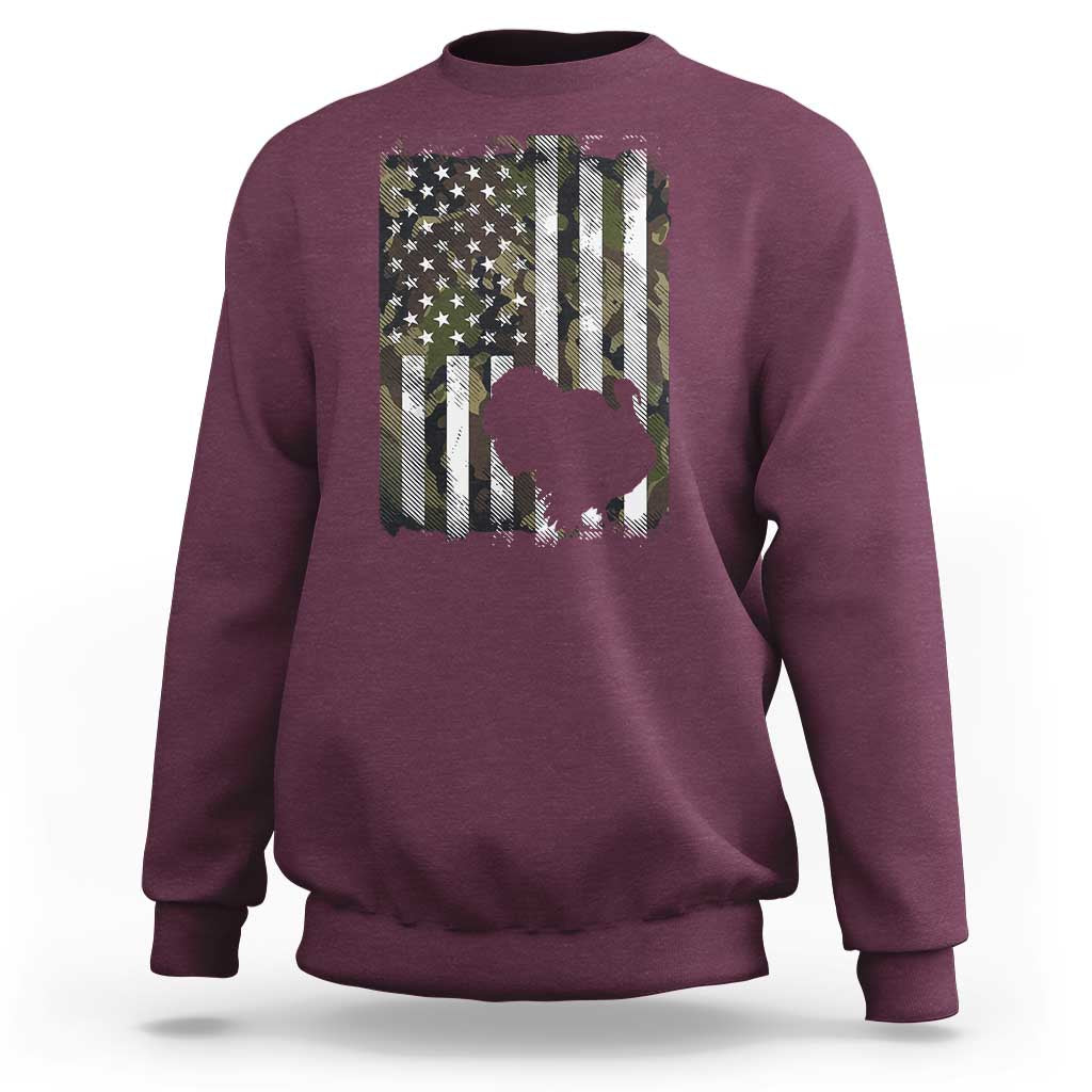 Turkey Hunting Camo US American Flag Thanksgiving Sweatshirt - Wonder Print Shop