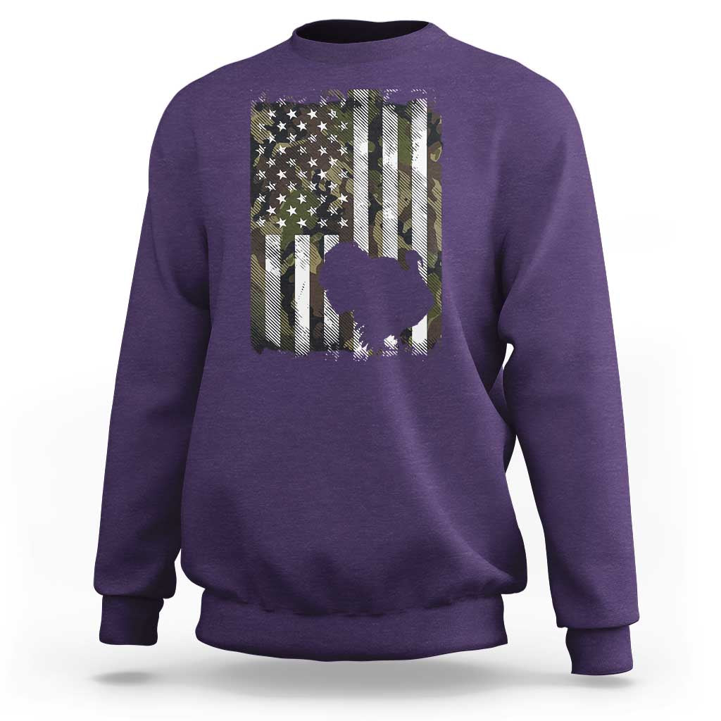Turkey Hunting Camo US American Flag Thanksgiving Sweatshirt - Wonder Print Shop