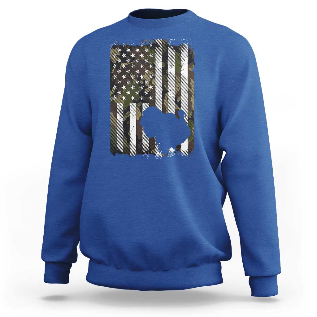 Turkey Hunting Camo US American Flag Thanksgiving Sweatshirt - Wonder Print Shop