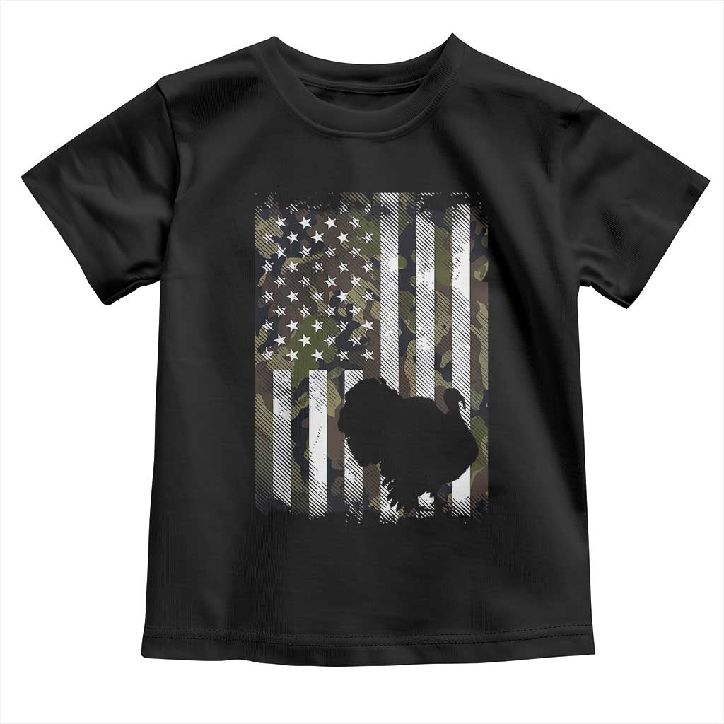 Turkey Hunting Camo US American Flag Thanksgiving Toddler T Shirt - Wonder Print Shop