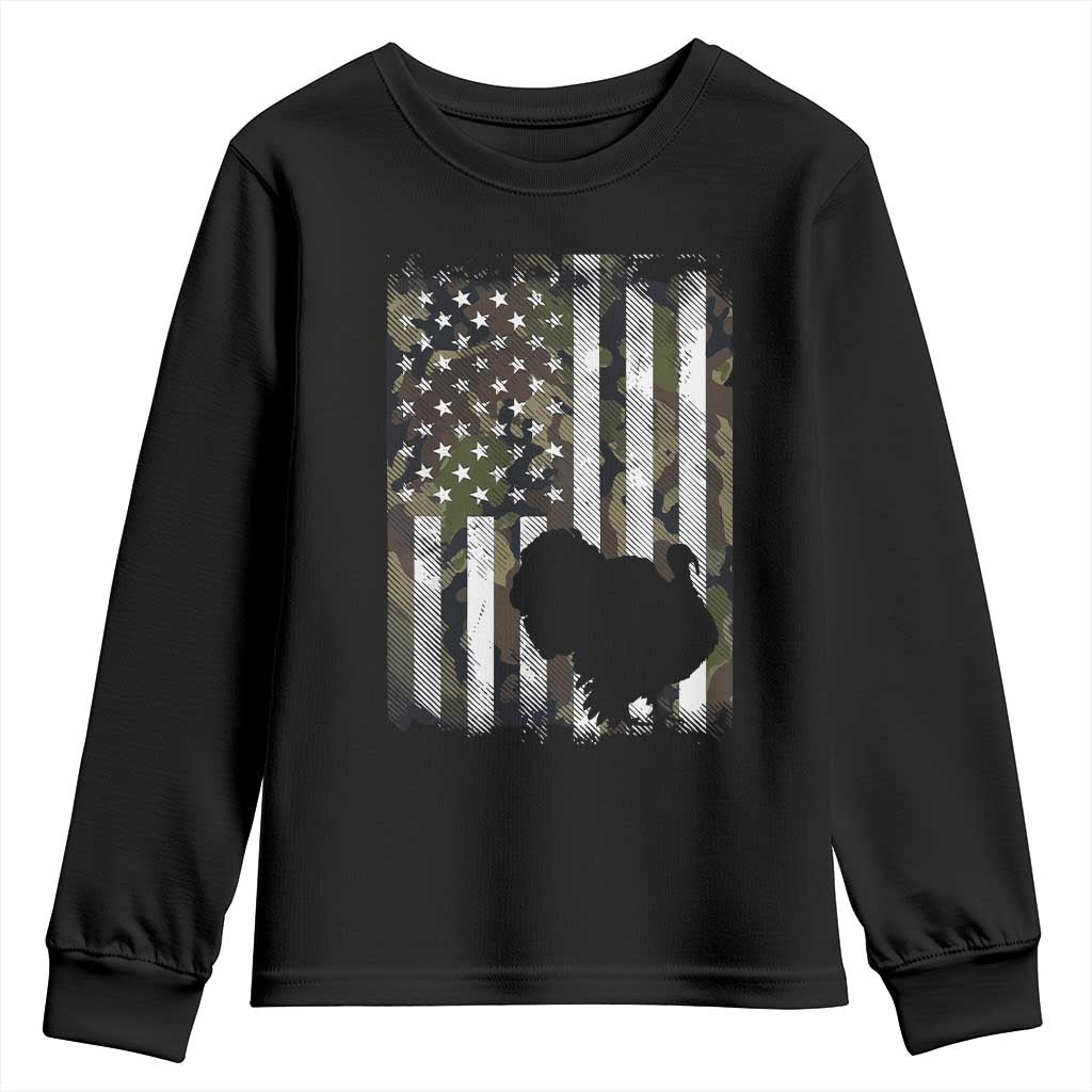 Turkey Hunting Camo US American Flag Thanksgiving Youth Sweatshirt - Wonder Print Shop
