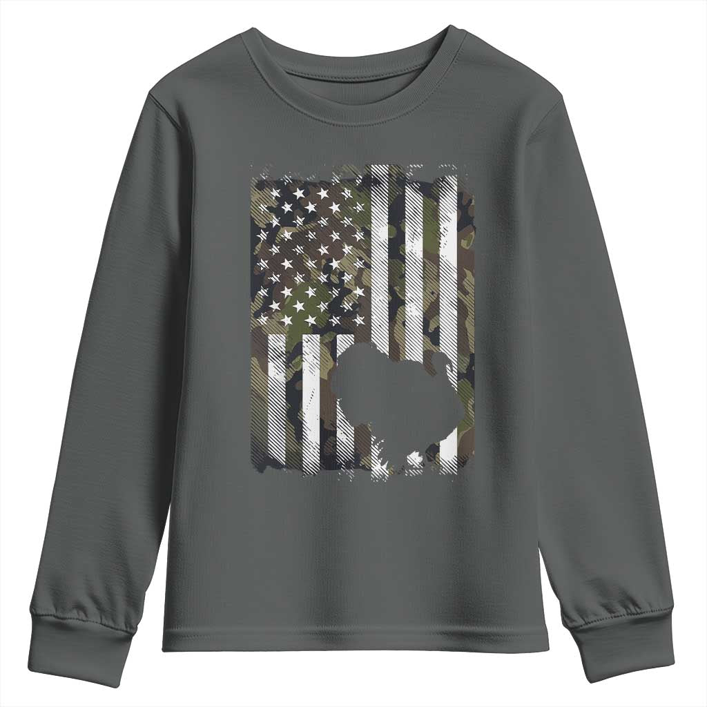 Turkey Hunting Camo US American Flag Thanksgiving Youth Sweatshirt - Wonder Print Shop