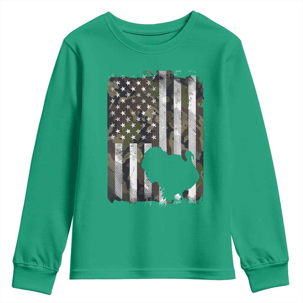 Turkey Hunting Camo US American Flag Thanksgiving Youth Sweatshirt - Wonder Print Shop