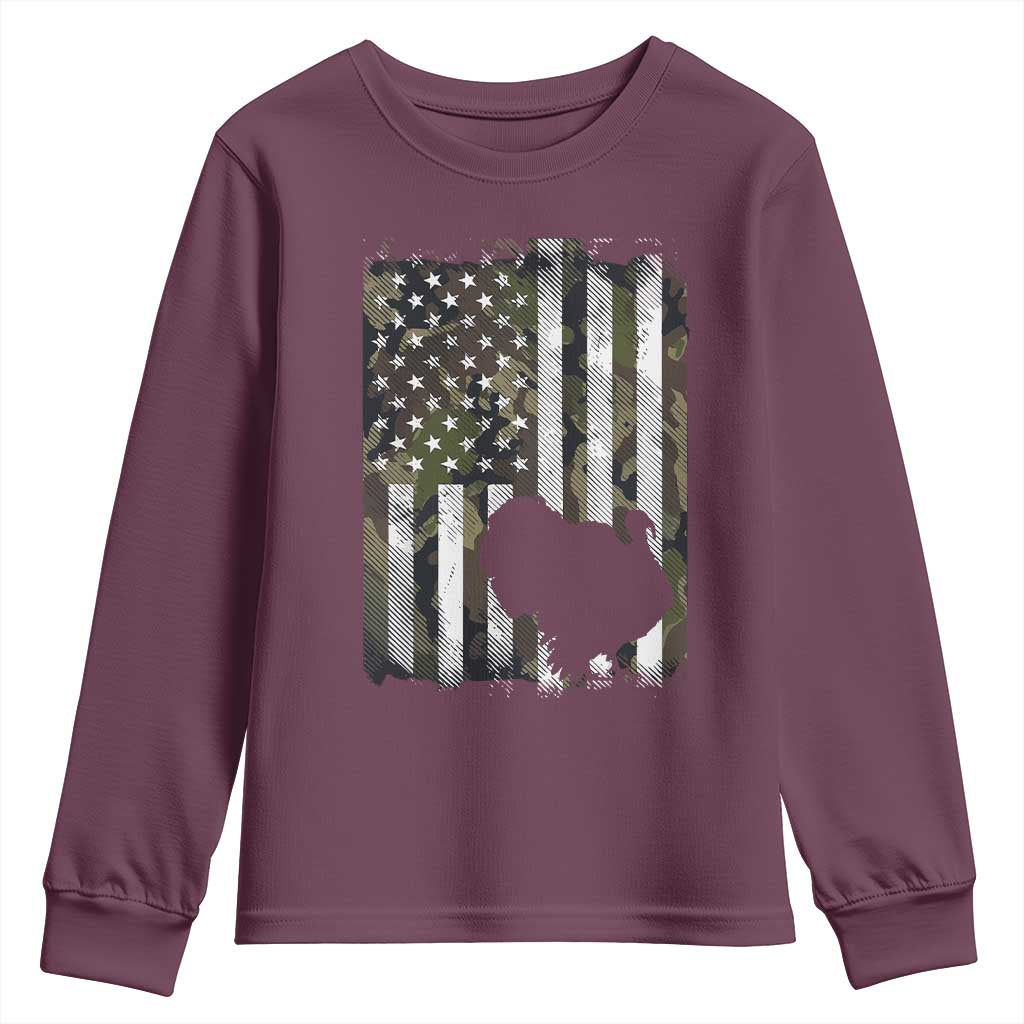 Turkey Hunting Camo US American Flag Thanksgiving Youth Sweatshirt - Wonder Print Shop