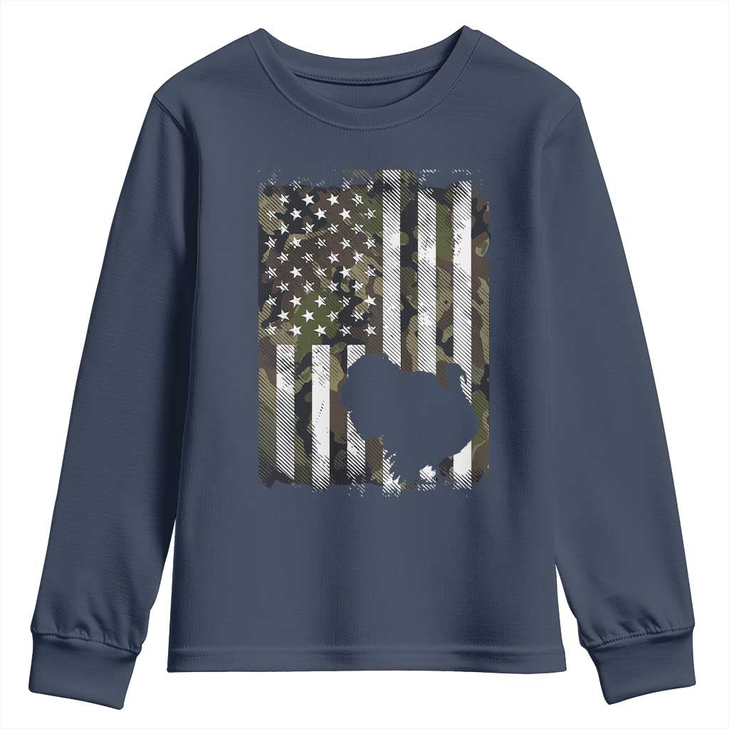 Turkey Hunting Camo US American Flag Thanksgiving Youth Sweatshirt - Wonder Print Shop