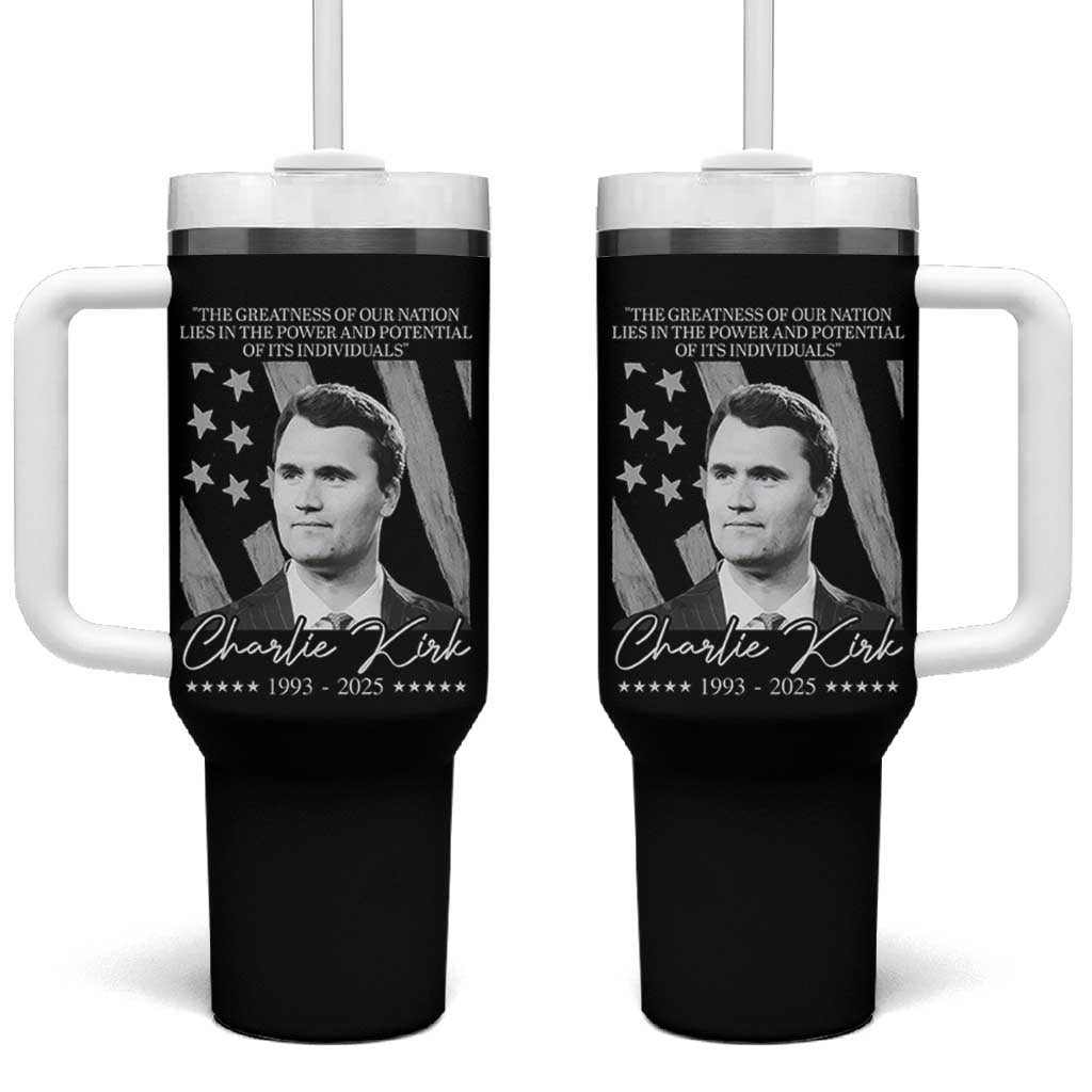 Charlie Kirk Tumbler With Handle The Greatness Of Our Nation Lies In The Power And Potential Of Its Individuals - Wonder Print Shop