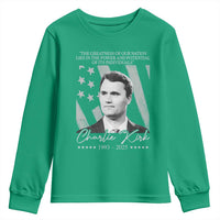 Charlie Kirk Youth Sweatshirt The Greatness Of Our Nation Lies In The Power And Potential Of Its Individuals - Wonder Print Shop