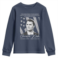 Charlie Kirk Youth Sweatshirt The Greatness Of Our Nation Lies In The Power And Potential Of Its Individuals - Wonder Print Shop