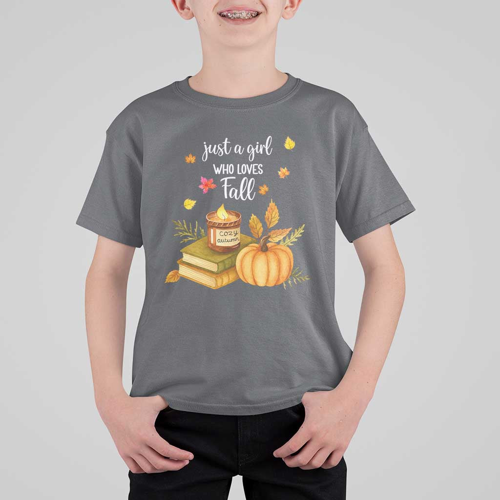 Just A Girl Who Loves Fall T Shirt For Kid Cozy Autumn Season - Wonder Print Shop