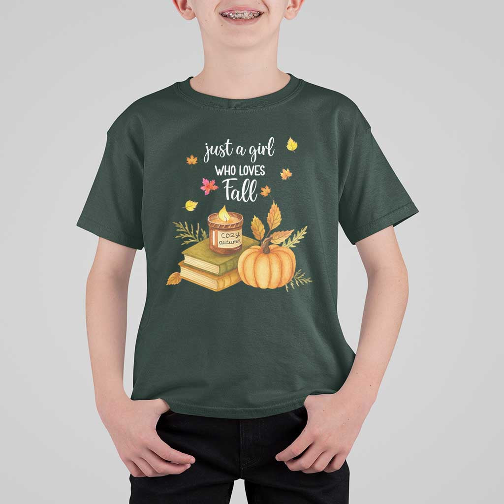Just A Girl Who Loves Fall T Shirt For Kid Cozy Autumn Season - Wonder Print Shop