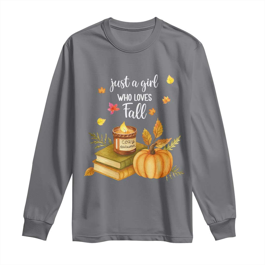 Just A Girl Who Loves Fall Long Sleeve Shirt Cozy Autumn Season - Wonder Print Shop