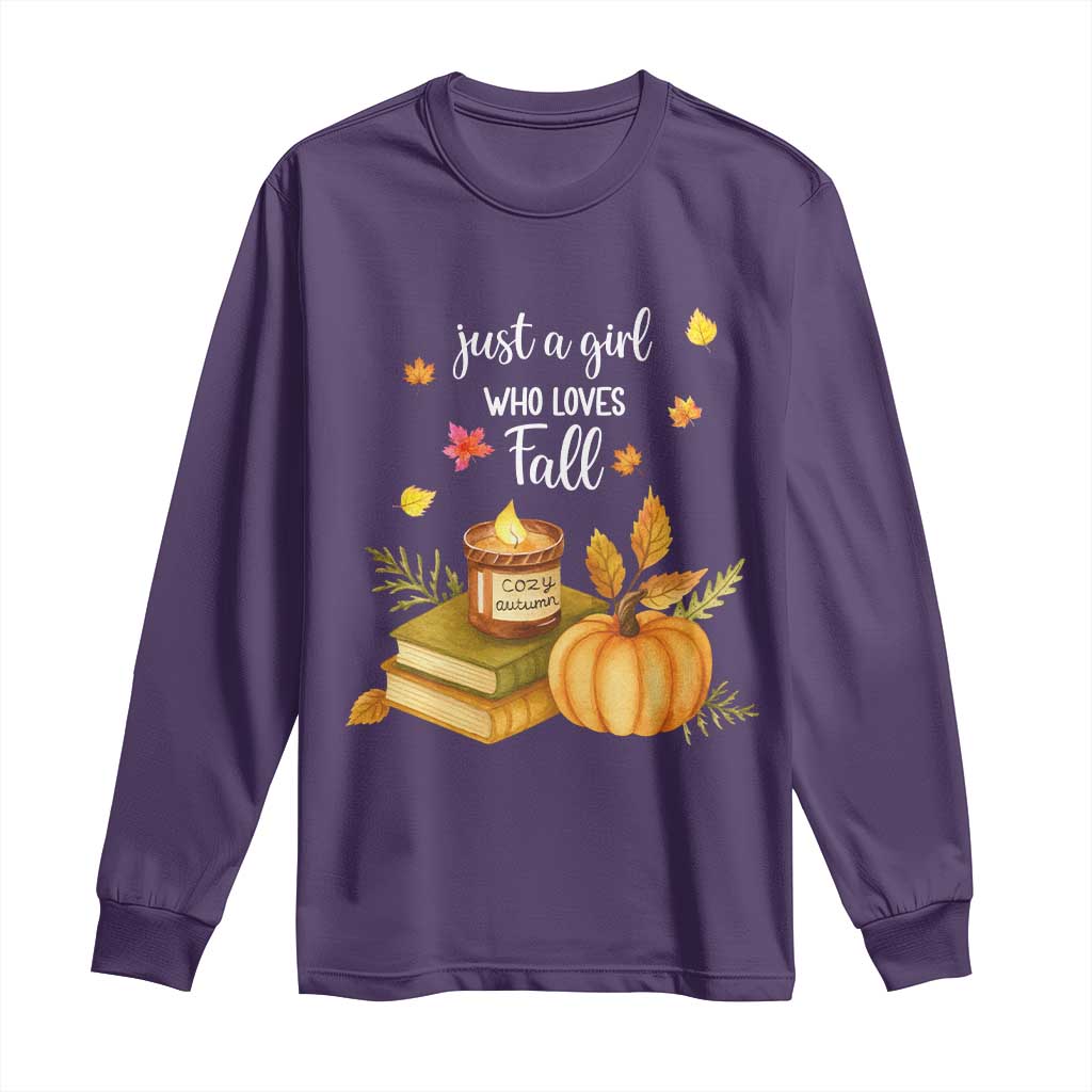 Just A Girl Who Loves Fall Long Sleeve Shirt Cozy Autumn Season - Wonder Print Shop