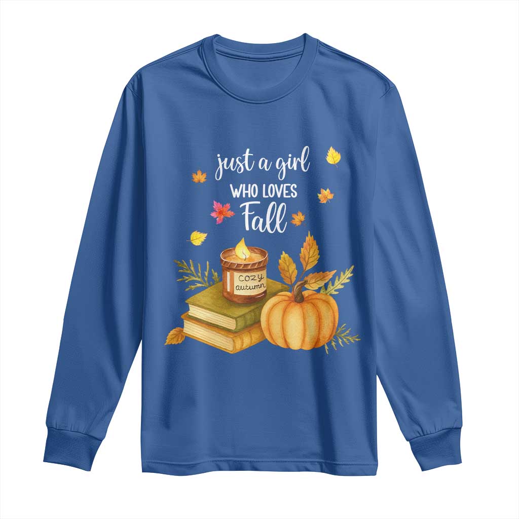 Just A Girl Who Loves Fall Long Sleeve Shirt Cozy Autumn Season - Wonder Print Shop