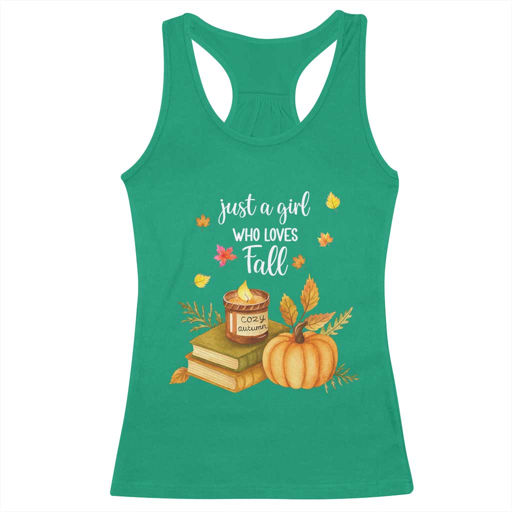 Just A Girl Who Loves Fall Racerback Tank Top Cozy Autumn Season - Wonder Print Shop