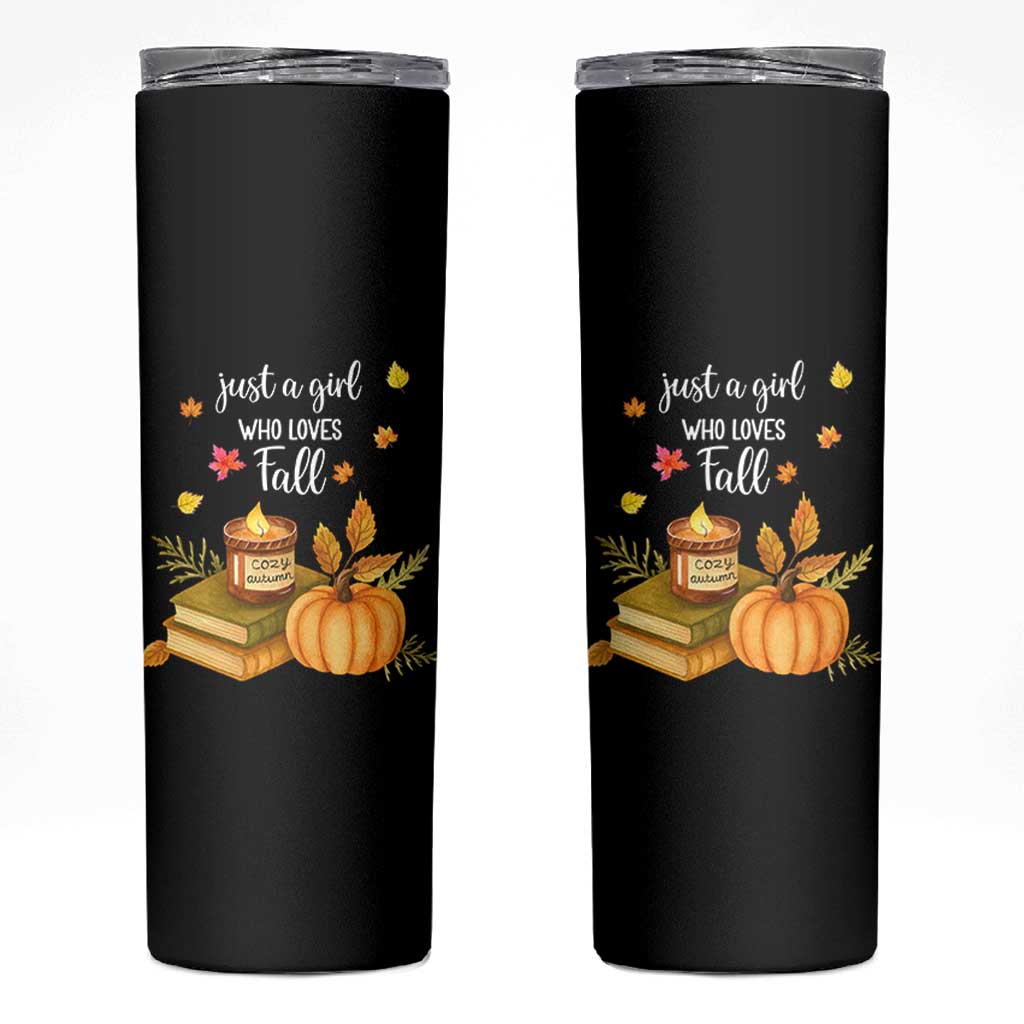 Just A Girl Who Loves Fall Skinny Tumbler Cozy Autumn Season - Wonder Print Shop