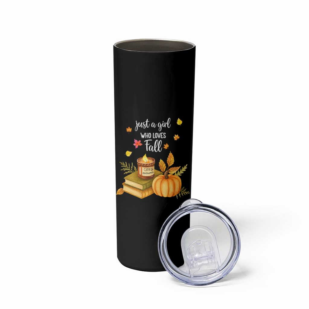 Just A Girl Who Loves Fall Skinny Tumbler Cozy Autumn Season - Wonder Print Shop