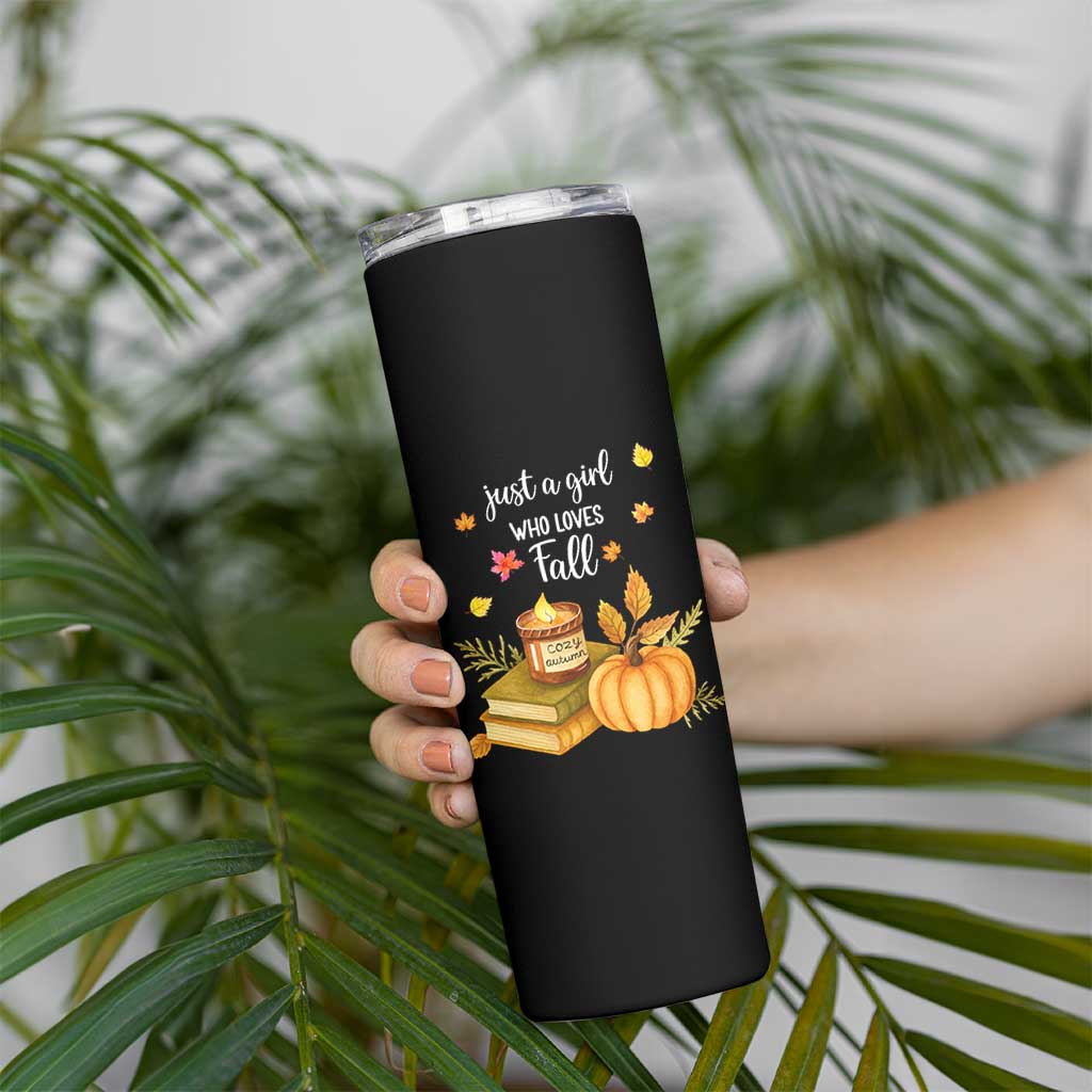Just A Girl Who Loves Fall Skinny Tumbler Cozy Autumn Season - Wonder Print Shop