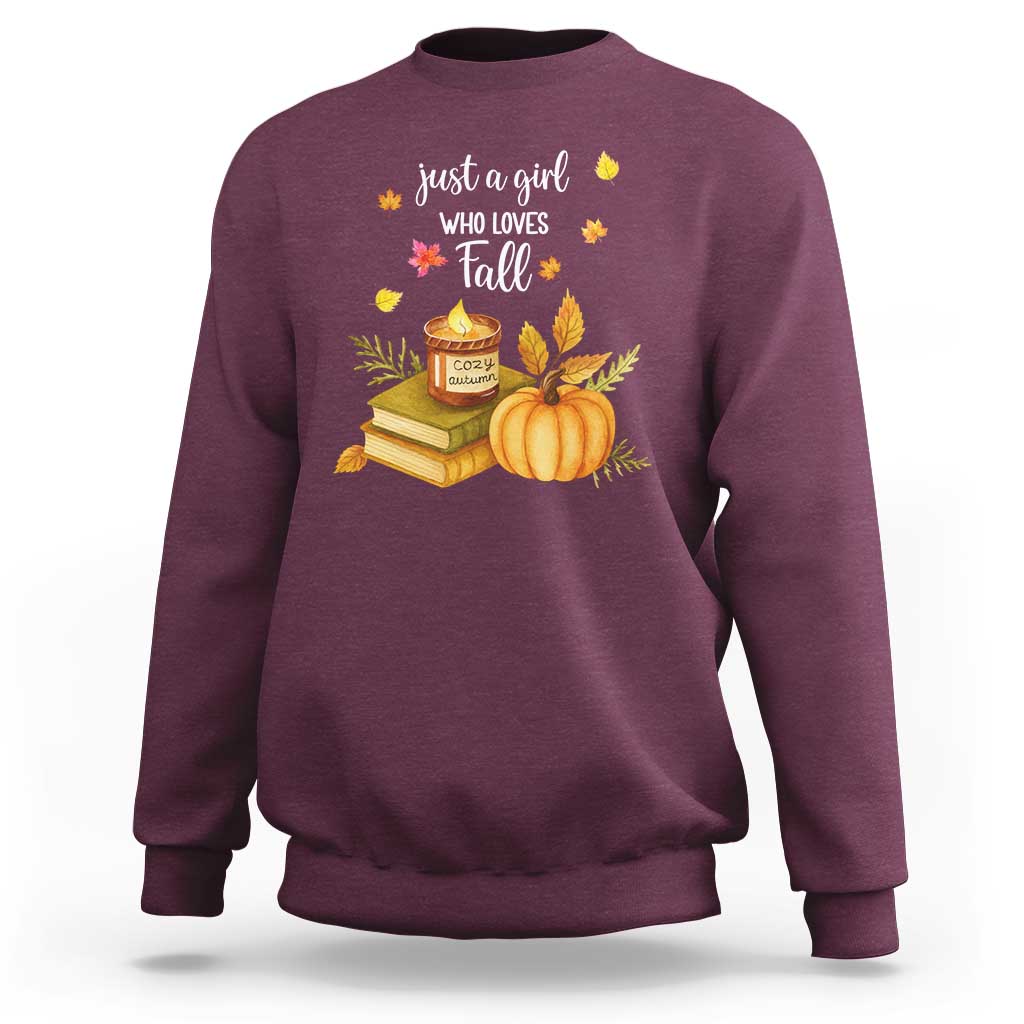 Just A Girl Who Loves Fall Sweatshirt Cozy Autumn Season - Wonder Print Shop