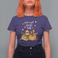 Just A Girl Who Loves Fall T Shirt For Women Cozy Autumn Season - Wonder Print Shop