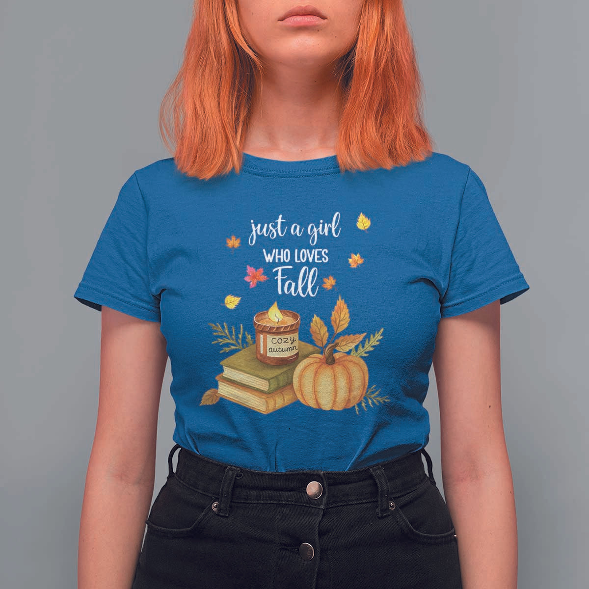 Just A Girl Who Loves Fall T Shirt For Women Cozy Autumn Season - Wonder Print Shop