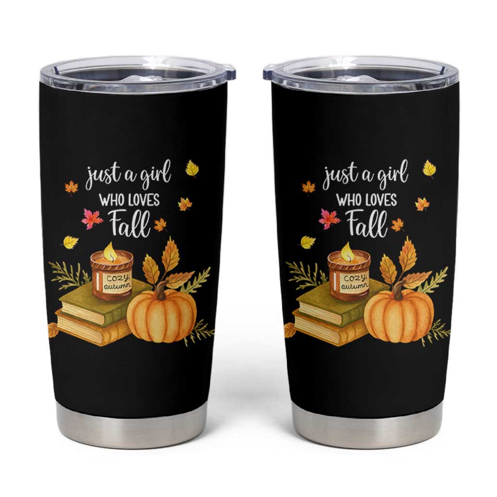 Just A Girl Who Loves Fall Tumbler Cup Cozy Autumn Season - Wonder Print Shop