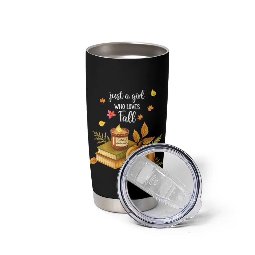 Just A Girl Who Loves Fall Tumbler Cup Cozy Autumn Season - Wonder Print Shop