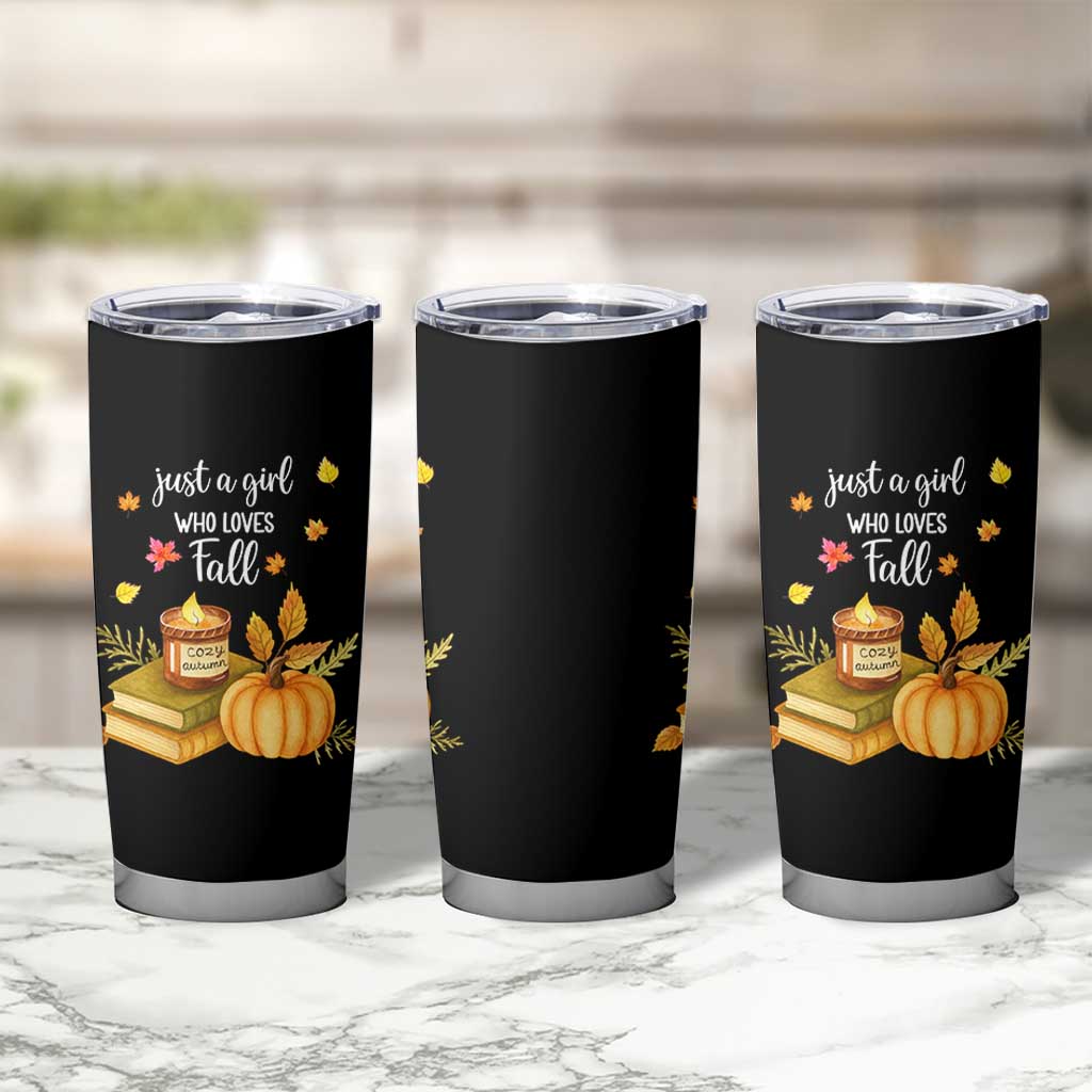 Just A Girl Who Loves Fall Tumbler Cup Cozy Autumn Season - Wonder Print Shop