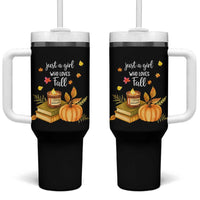 Just A Girl Who Loves Fall Tumbler With Handle Cozy Autumn Season - Wonder Print Shop