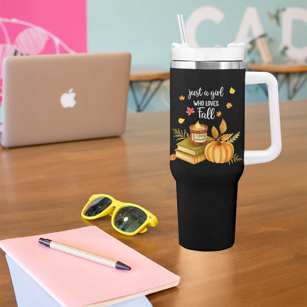 Just A Girl Who Loves Fall Tumbler With Handle Cozy Autumn Season - Wonder Print Shop