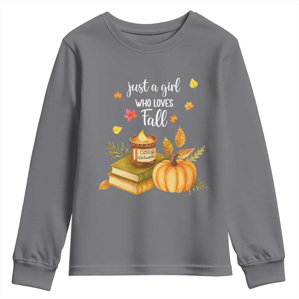 Just A Girl Who Loves Fall Youth Sweatshirt Cozy Autumn Season - Wonder Print Shop