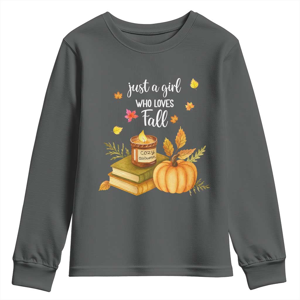 Just A Girl Who Loves Fall Youth Sweatshirt Cozy Autumn Season - Wonder Print Shop