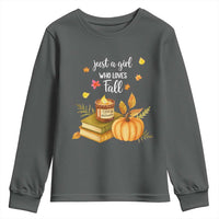 Just A Girl Who Loves Fall Youth Sweatshirt Cozy Autumn Season - Wonder Print Shop