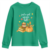 Just A Girl Who Loves Fall Youth Sweatshirt Cozy Autumn Season - Wonder Print Shop