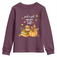 Just A Girl Who Loves Fall Youth Sweatshirt Cozy Autumn Season - Wonder Print Shop