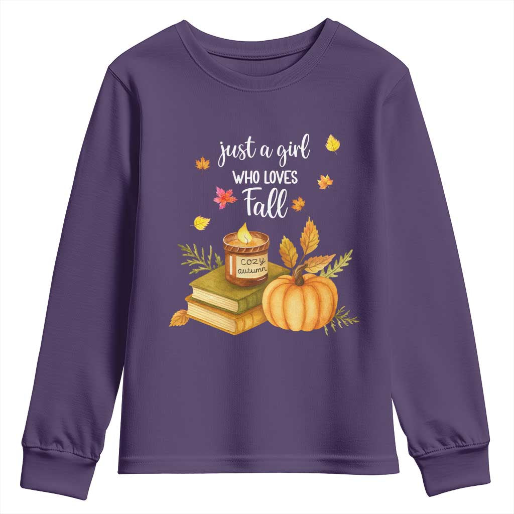 Just A Girl Who Loves Fall Youth Sweatshirt Cozy Autumn Season - Wonder Print Shop