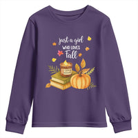 Just A Girl Who Loves Fall Youth Sweatshirt Cozy Autumn Season - Wonder Print Shop
