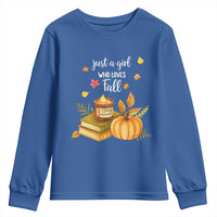 Just A Girl Who Loves Fall Youth Sweatshirt Cozy Autumn Season - Wonder Print Shop