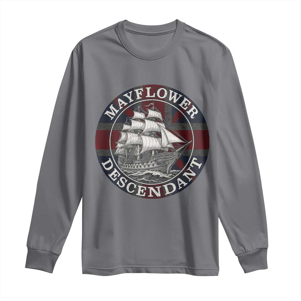 Mayflower Descendant Long Sleeve Shirt Pilgrim Fathers Thanksgiving History - Wonder Print Shop