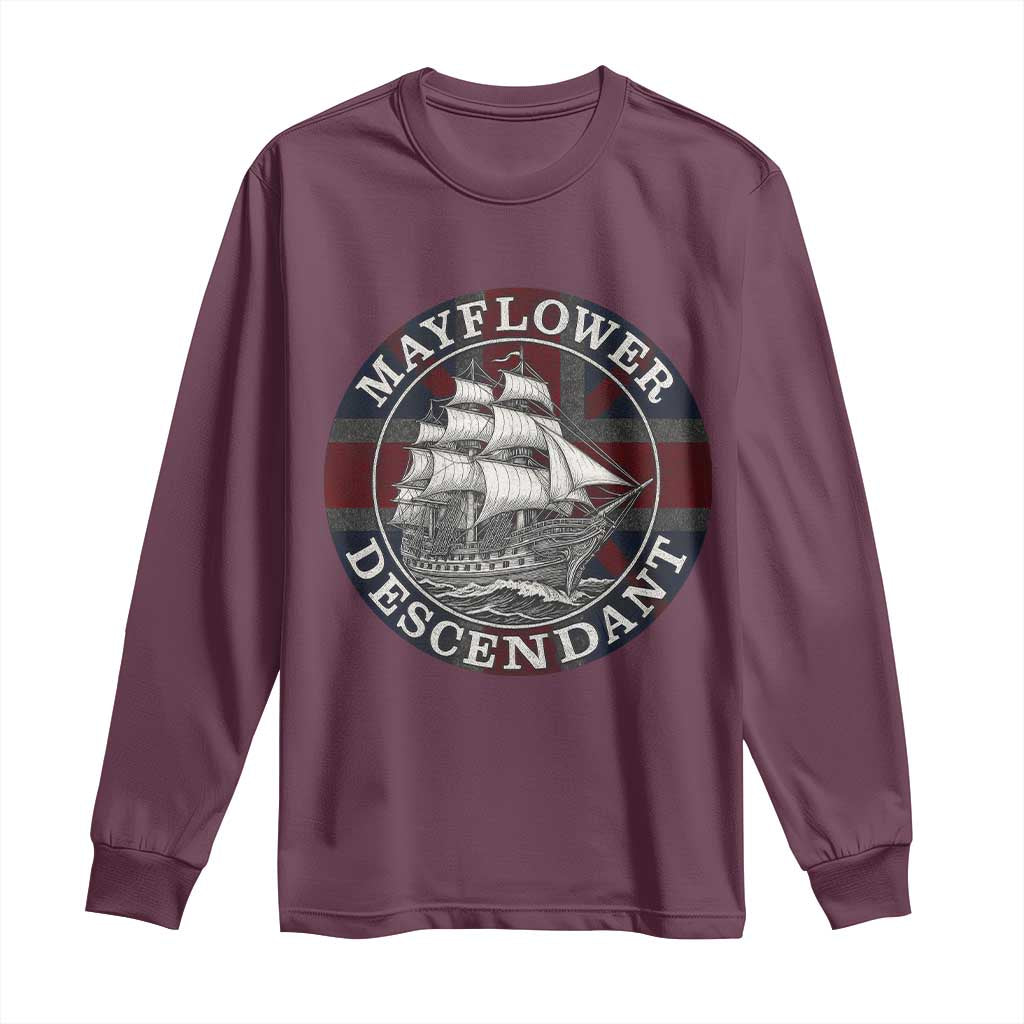 Mayflower Descendant Long Sleeve Shirt Pilgrim Fathers Thanksgiving History - Wonder Print Shop