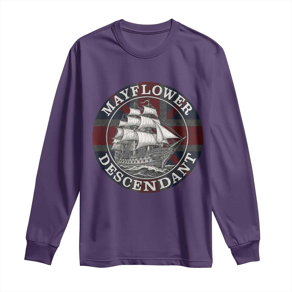 Mayflower Descendant Long Sleeve Shirt Pilgrim Fathers Thanksgiving History - Wonder Print Shop