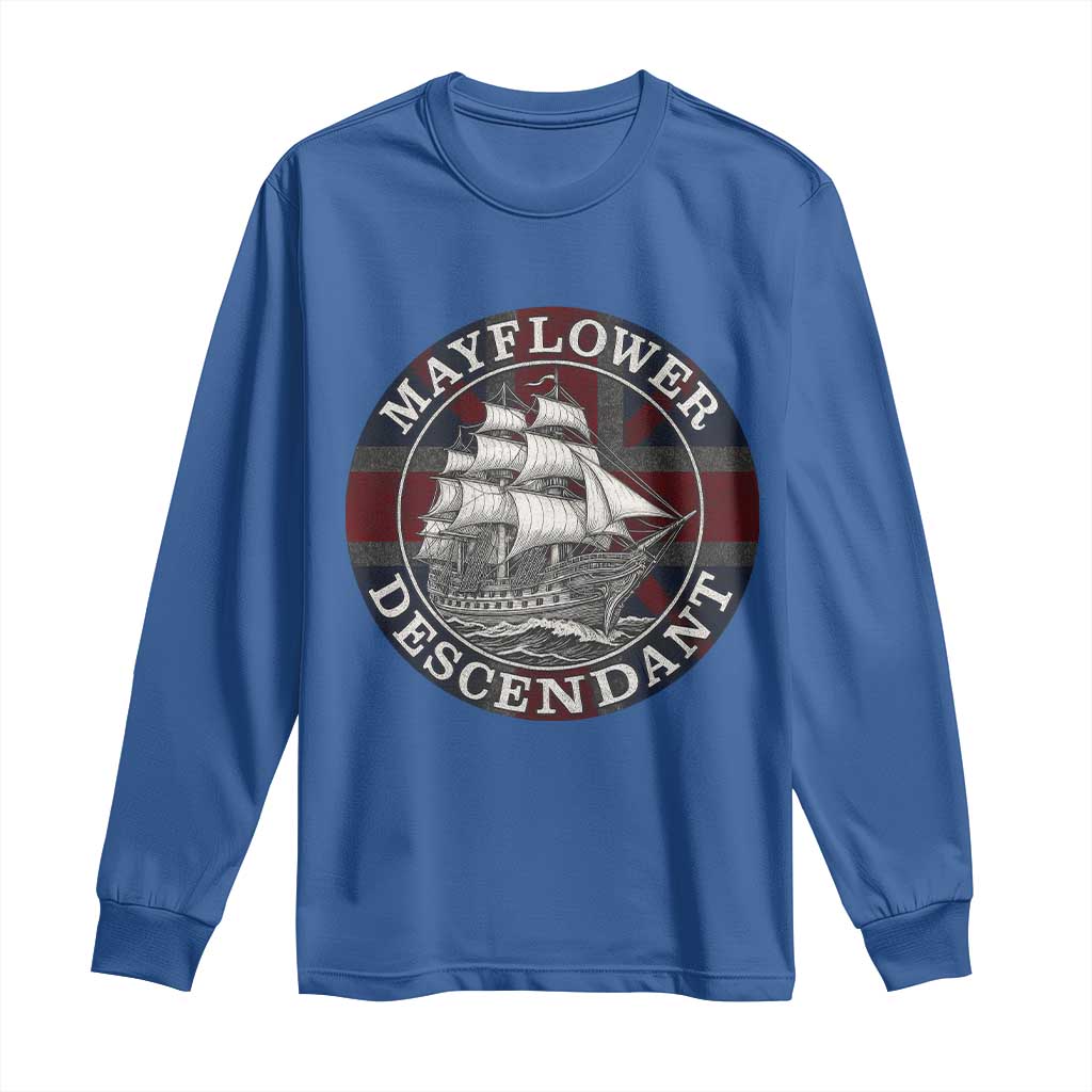 Mayflower Descendant Long Sleeve Shirt Pilgrim Fathers Thanksgiving History - Wonder Print Shop