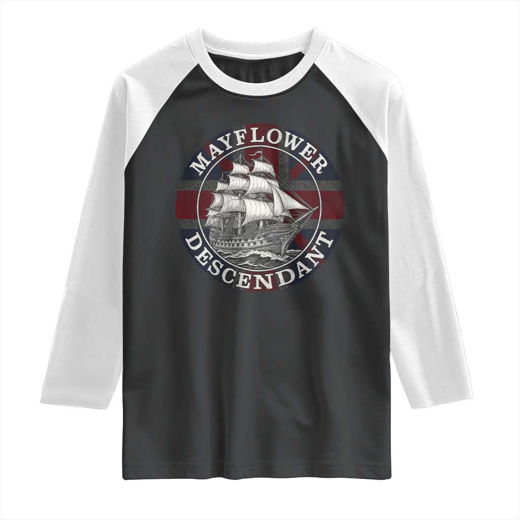 Mayflower Descendant Raglan Shirt Pilgrim Fathers Thanksgiving History - Wonder Print Shop