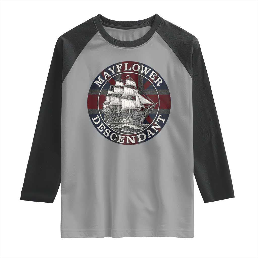 Mayflower Descendant Raglan Shirt Pilgrim Fathers Thanksgiving History - Wonder Print Shop