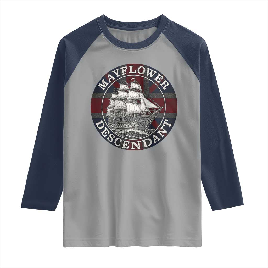 Mayflower Descendant Raglan Shirt Pilgrim Fathers Thanksgiving History - Wonder Print Shop