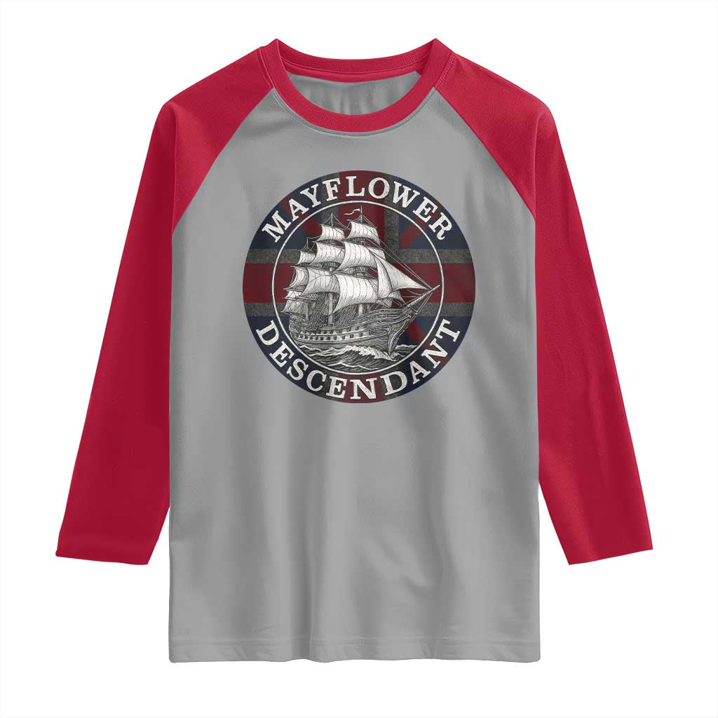 Mayflower Descendant Raglan Shirt Pilgrim Fathers Thanksgiving History - Wonder Print Shop